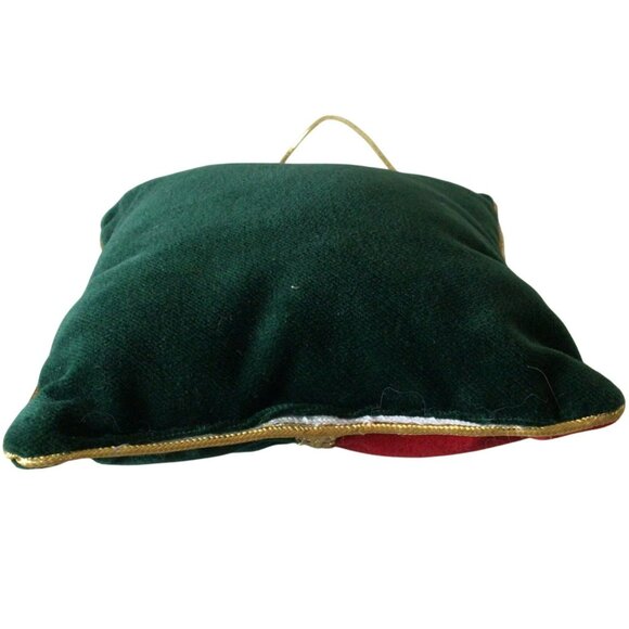 Vintage Red Velvet Pillow Set With Gold Embroidered Bird & Green Accent Cushion - Picture 10 of 10